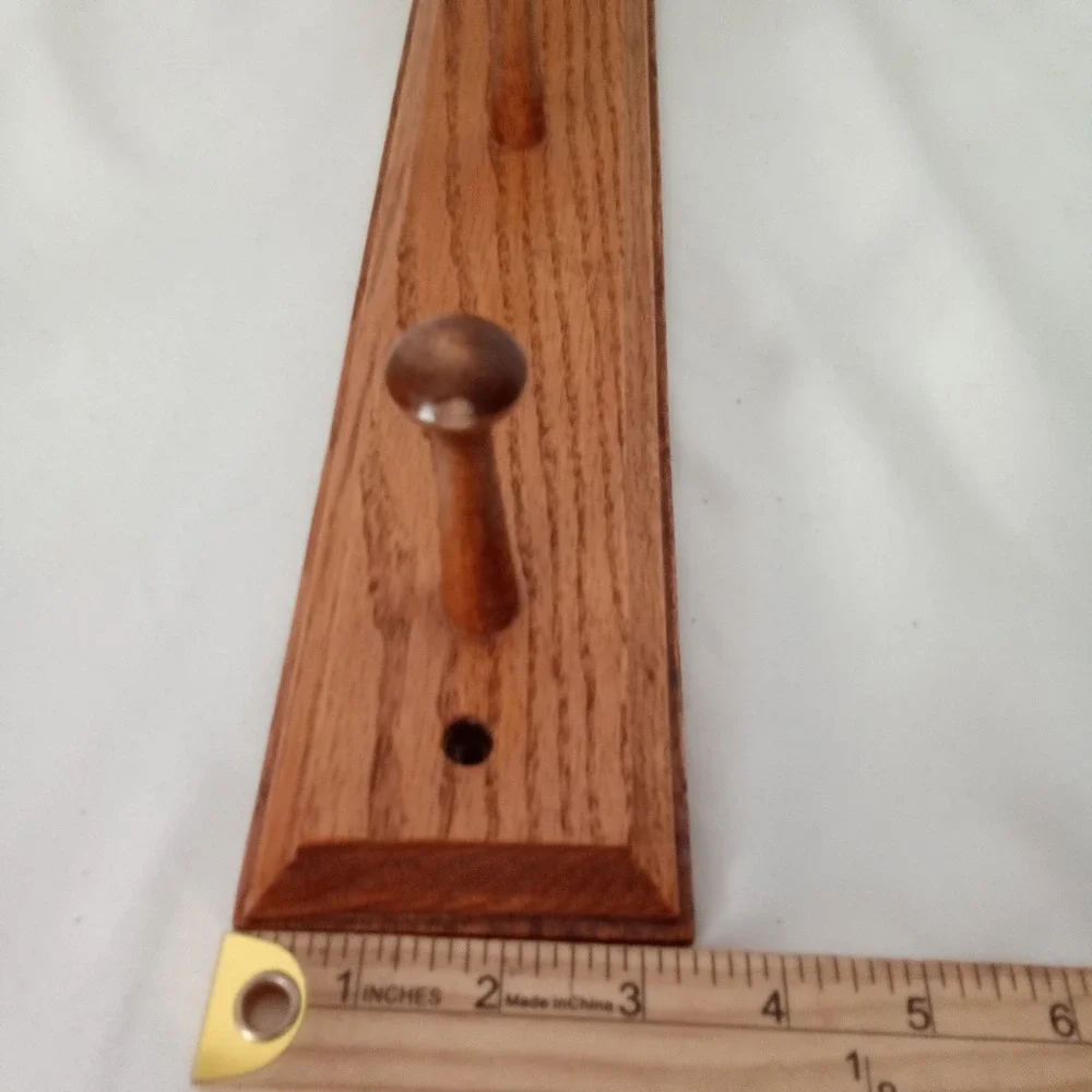 Solid Oak Wood Wall Mounted Coat Rack 3 Peg Hook Rail Entryway Organizer Brown